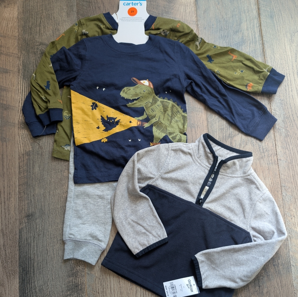 New Carter's Kids Dinosaur Long Sleeve Shirt Set -  2t Osh Kosh Fleece Pullover